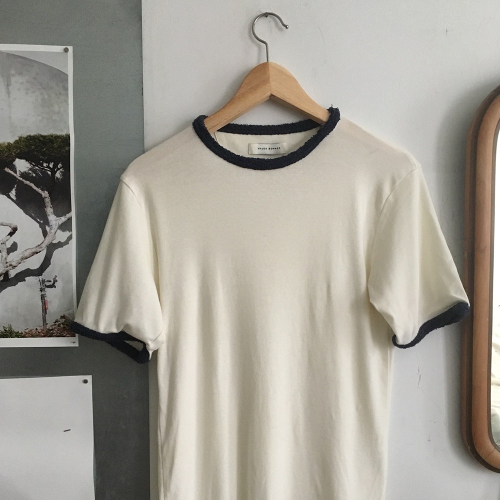 Off white w/ blue accent Wales Bonner varsity tee
